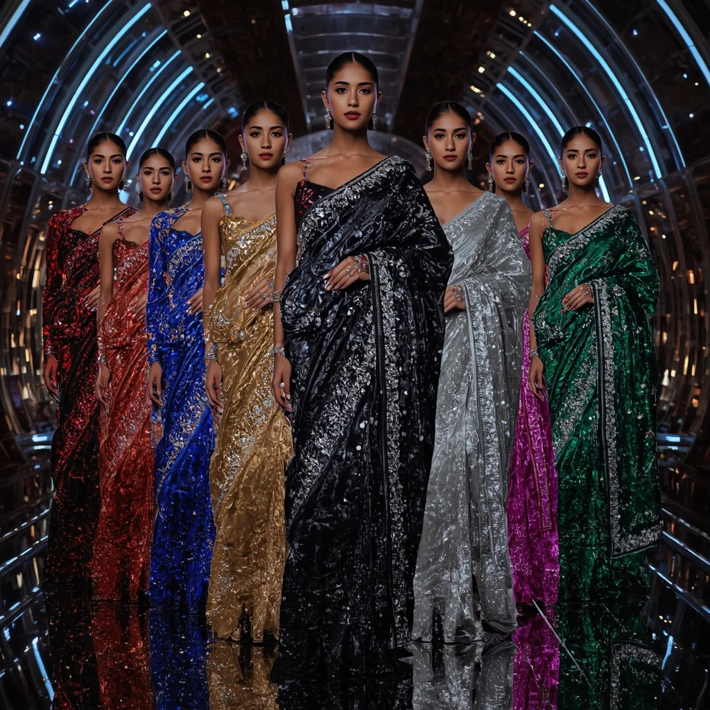 Obsidian Crystal Celestial Infinity Hyperqueen Saree with Mirror Fashion Poses and Neon Quantum Crystal Galaxy Palace | Instagram Viral Photo Prompt