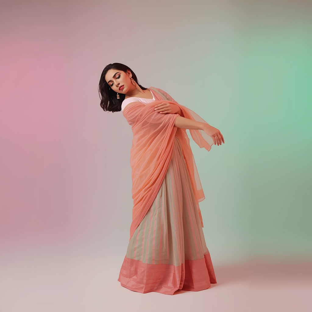 Pastel Festive Girl Soft Forward Collapse Fabric Flow Pose | Ai Art Prompt