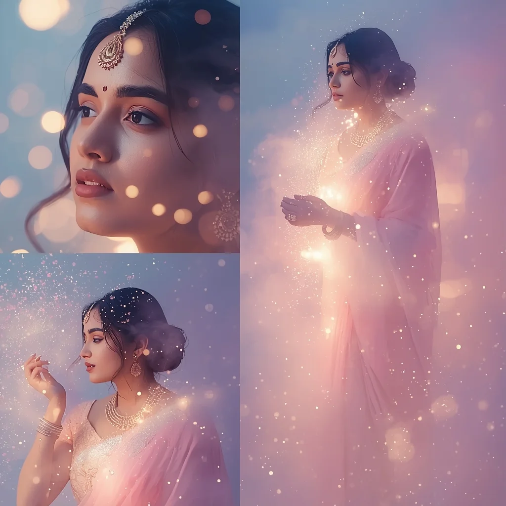 Pastel Saree Dream Particle Mist Infinite Soft Glow Cinematic Viral Prompt | Free Prompt Text