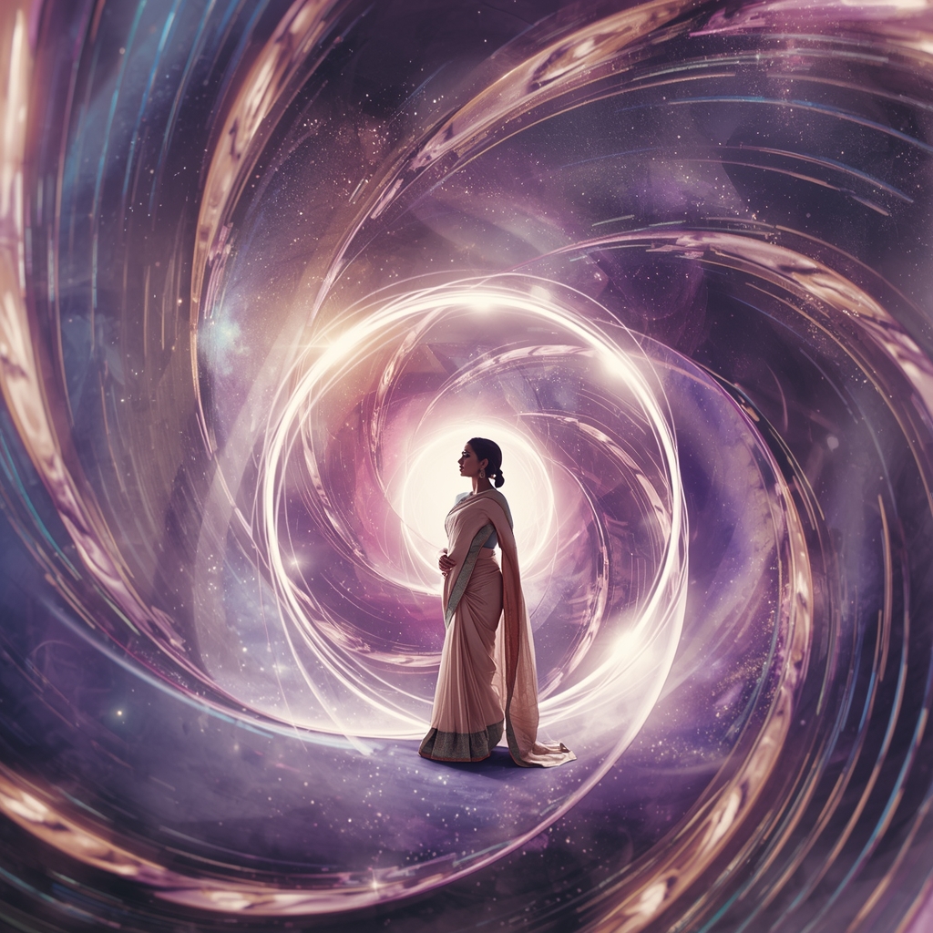 Pastel Saree Hyper Cosmic Light Spiral Singularity Expansion Cinematic Viral Prompt | Aesthetic Saree Ai Prompt