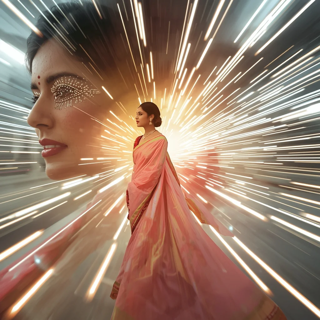 Pastel Saree Hyper Warp Light Tunnel Infinite Speed Motion Cinematic Viral Prompt | Traditional Saree Prompt Pdf