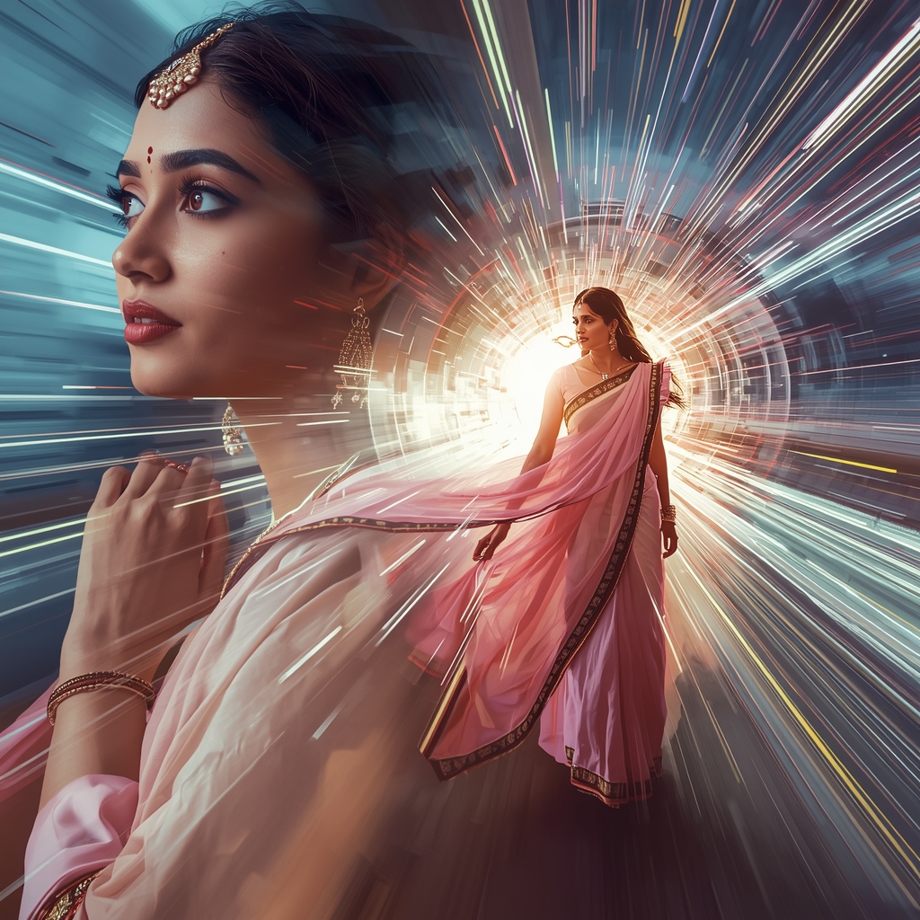 Pastel Saree Hyper Warp Speed Light Tunnel Infinite Motion Cinematic Viral Prompt | Gemini Saree Prompt For Woman