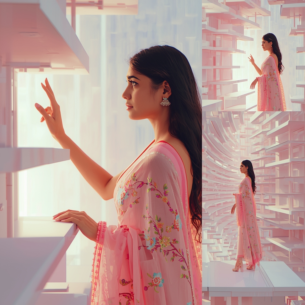 Pastel Saree Infinite Floating Light Architecture Fractal Depth Cinematic Viral Prompt | Prompt For Gemini Saree