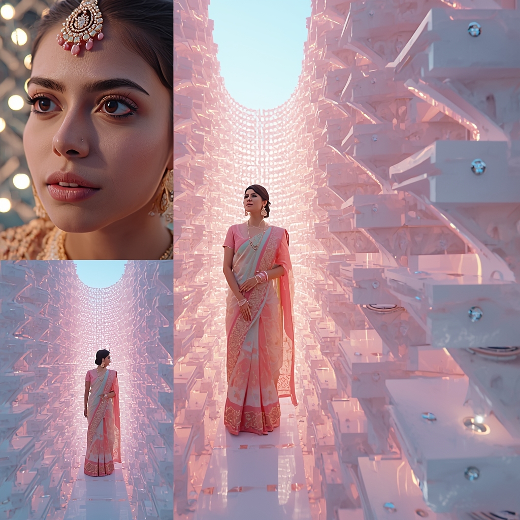 Pastel Saree Infinite Floating Light Structure Fractal Dimension Cinematic Viral Prompt | Indian Saree Ai Prompt