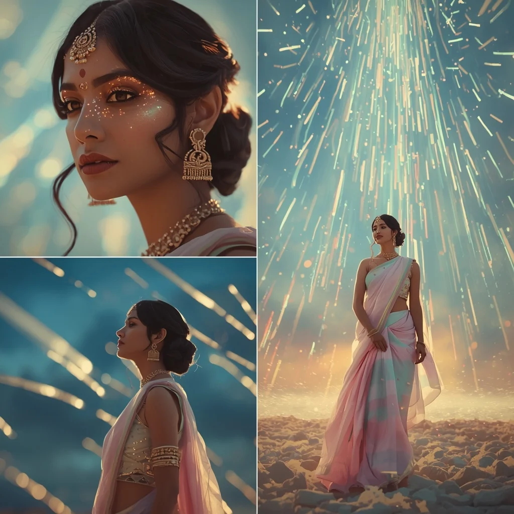 Pastel Saree Infinite Light Meteor Shower Cosmic Motion Cinematic Viral Prompt | Gemini Ai Photo Prompt Copy Paste Trending Girl 2026 Instagram