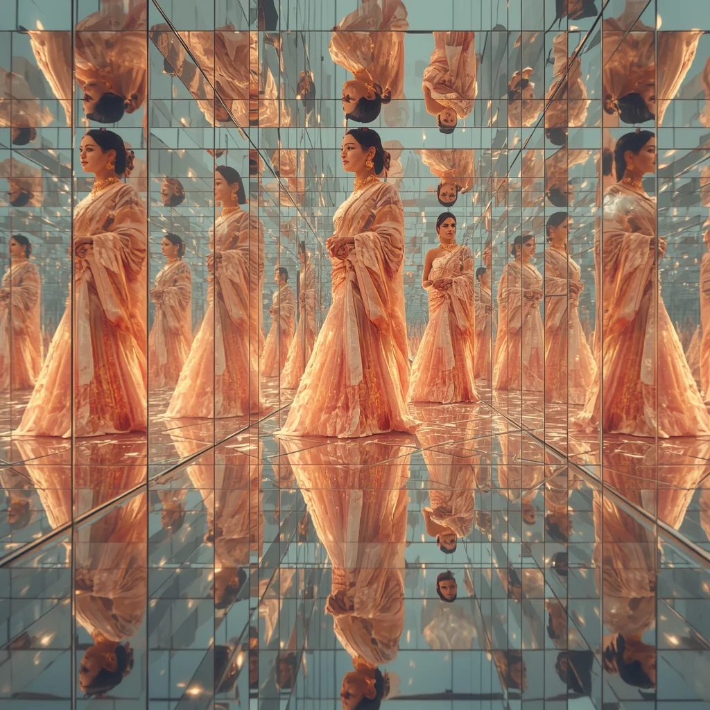 Pastel Saree Infinite Mirror Light Chamber Multi Layer Depth Cinematic Viral Prompt | Chat Gpt Prompt For Saree Look