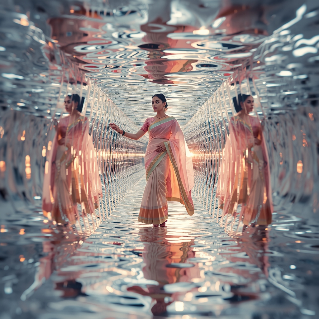 Pastel Saree Light Ripple Distortion Infinite Reflection Space Cinematic Viral Prompt | Saree Prompt