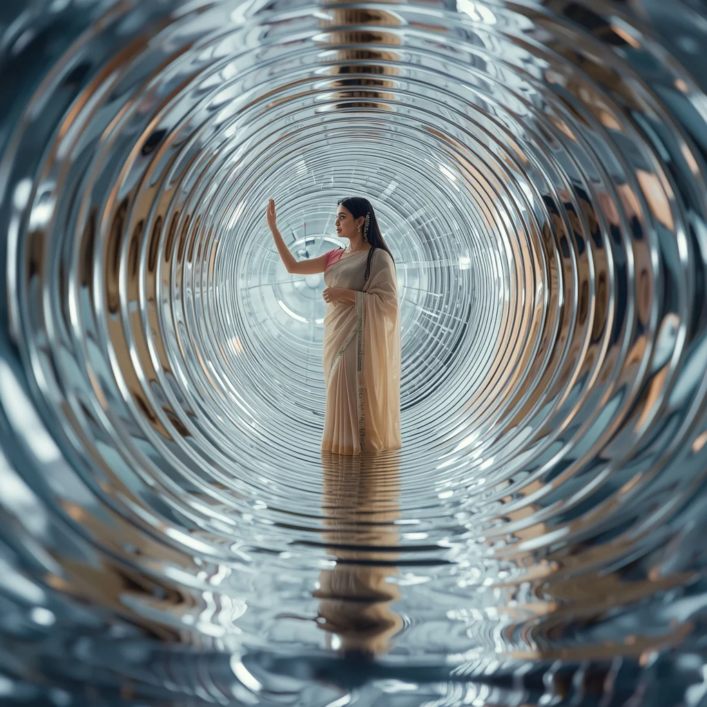 Pastel Saree Light Ripple Distortion Infinite Reflective Dimension Cinematic Viral Prompt | Prompt For Gemini Girl In Saree Instagram In English