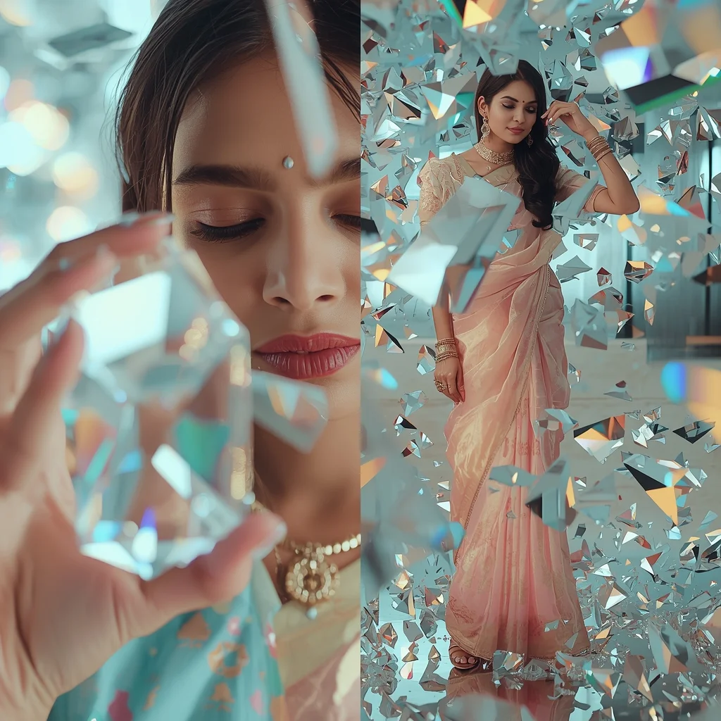 Pastel Saree Multi Glass Prism Reflection Infinite Fragment Cinematic Viral Prompt | 2026 Chatgpt Prompt