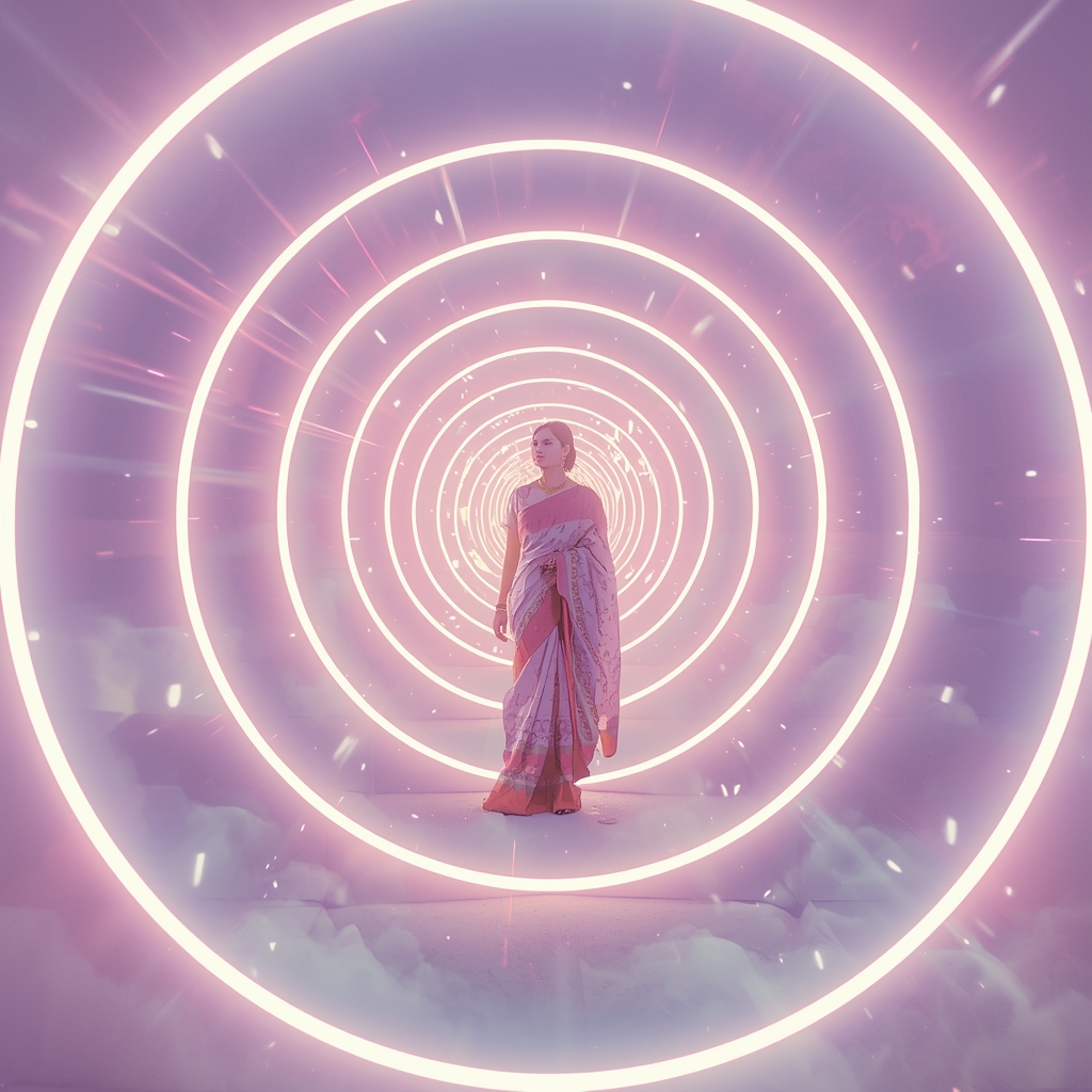 Pastel Saree Multi Portal Ring Infinite Dimensional Flow Cinematic Viral Prompt | Gemini Ai Saree Photo