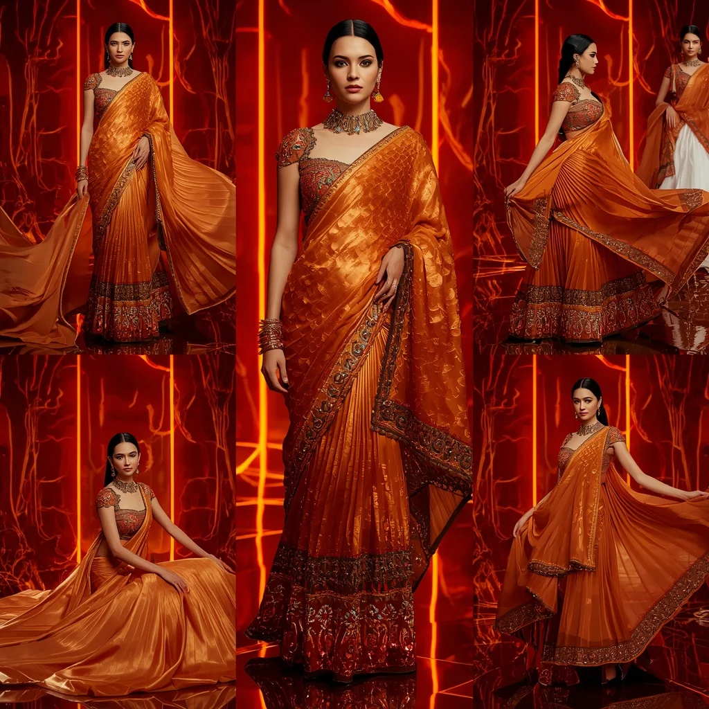 Sunset Royal Inferno Saree with Neon Lava Chambers | Festival Prompt