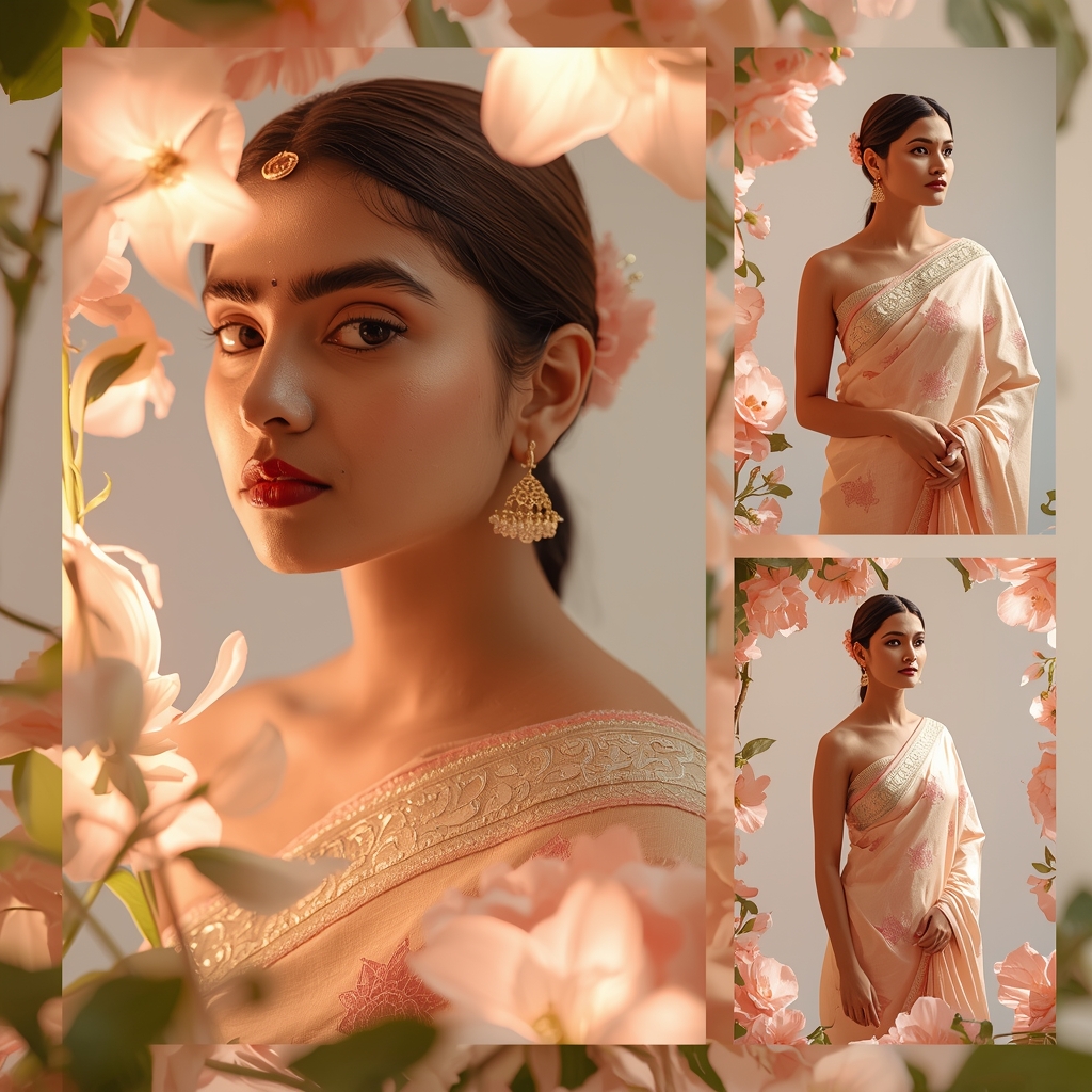 Trending Botanical Pastel Saree Bloom Glow - | Image Prompt | Beautiful Saree Girl Ai Prompt Cinematic