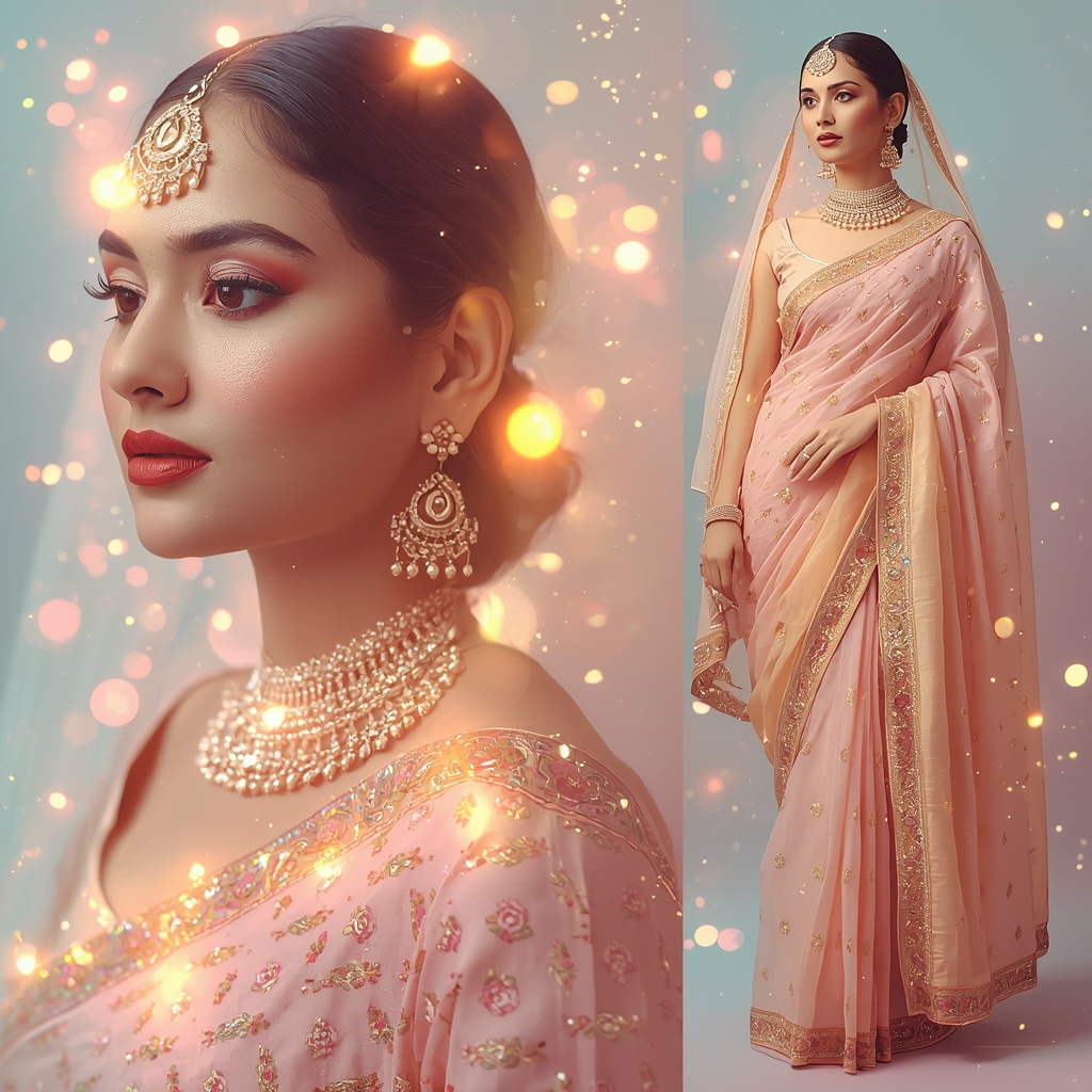 Trending Pastel Saree Glow Magic Collage - | Image Prompt | Saree Instagram Ai Prompt