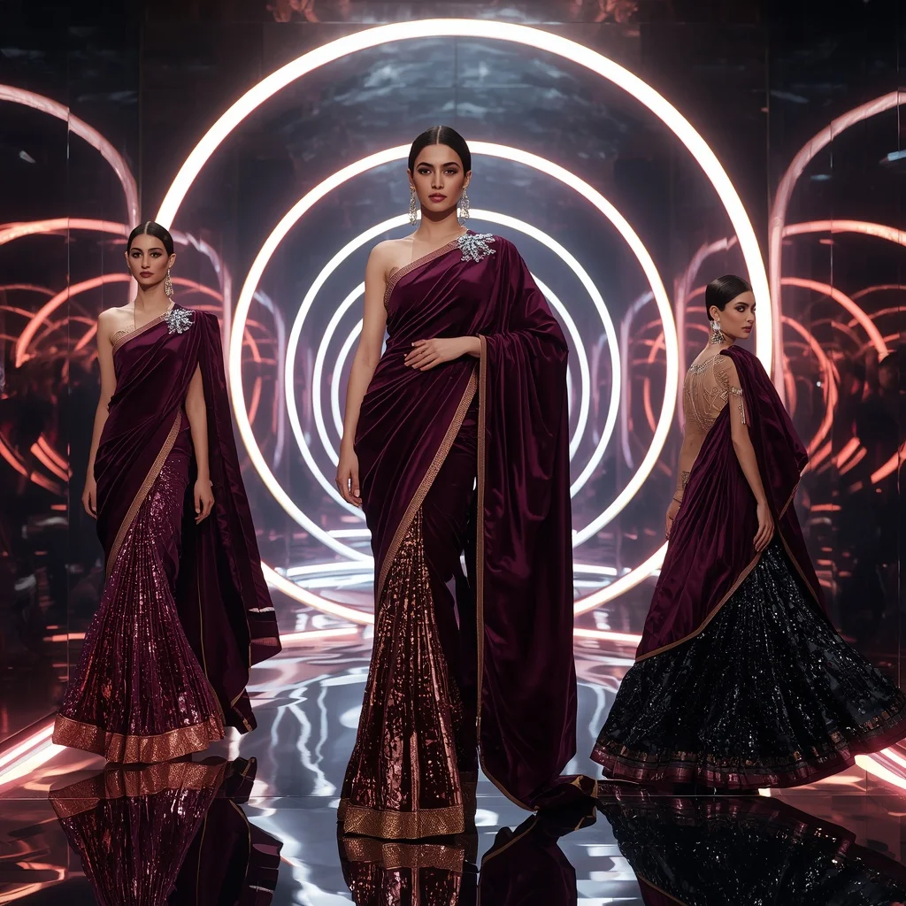 Velvet Nova Festival Saree with Orbit Light Hall | Google Prompt
