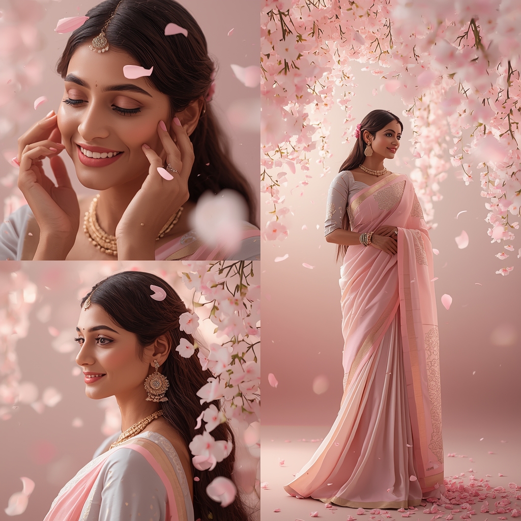 Viral Dreamy Pastel Saree Blossom Shower - | Image Prompt | Beautiful Saree Girl Ai Prompt Cinematic