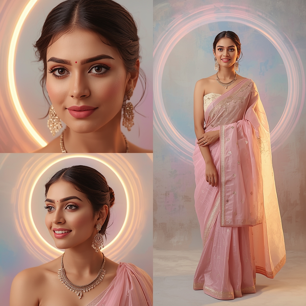 Vortex Pulse Halo Orbit Pastel Saree Indian Woman Luxury Composition | Gemini Saree Prompt For Instagram