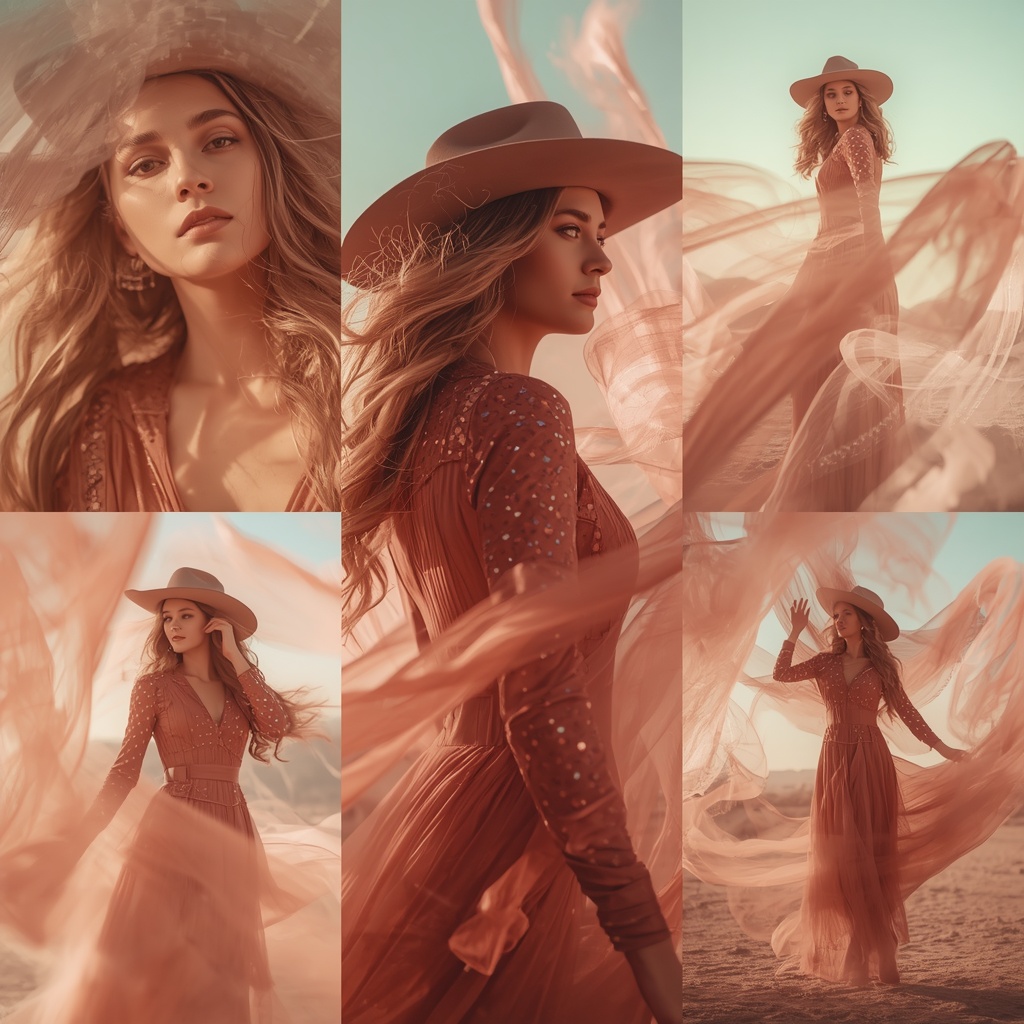 Western Dress Glow Dust Wave Collage Cinematic Aesthetic | Festive Prompt