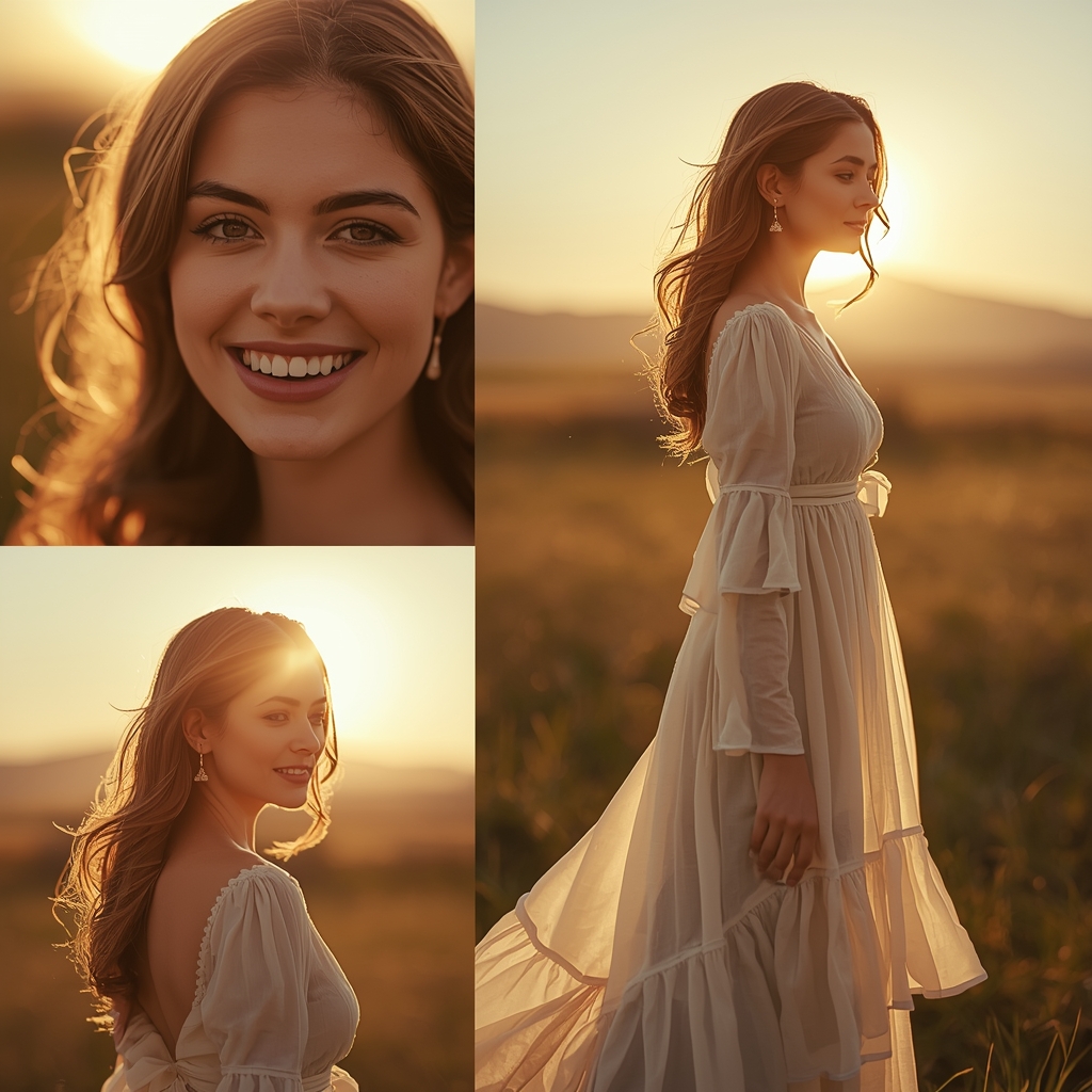 Western Dress Golden Hour Collage | Woman Warm Glow Aesthetic Cinematic Viral Prompt | Gemini Ai Prompt