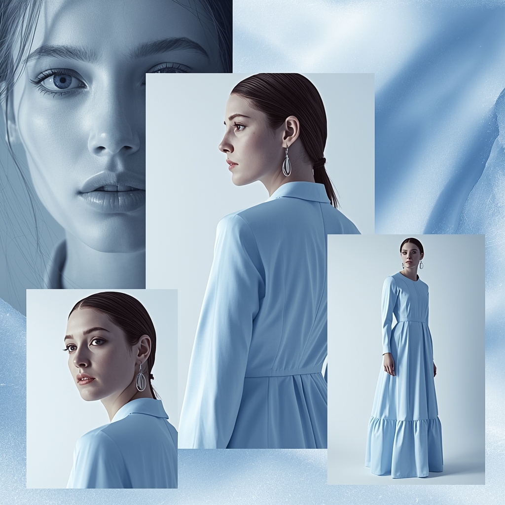 Western Dress Ice Blue Collage | Woman Cool Tone Aesthetic Cinematic Viral Prompt | Chatgpt Prompt