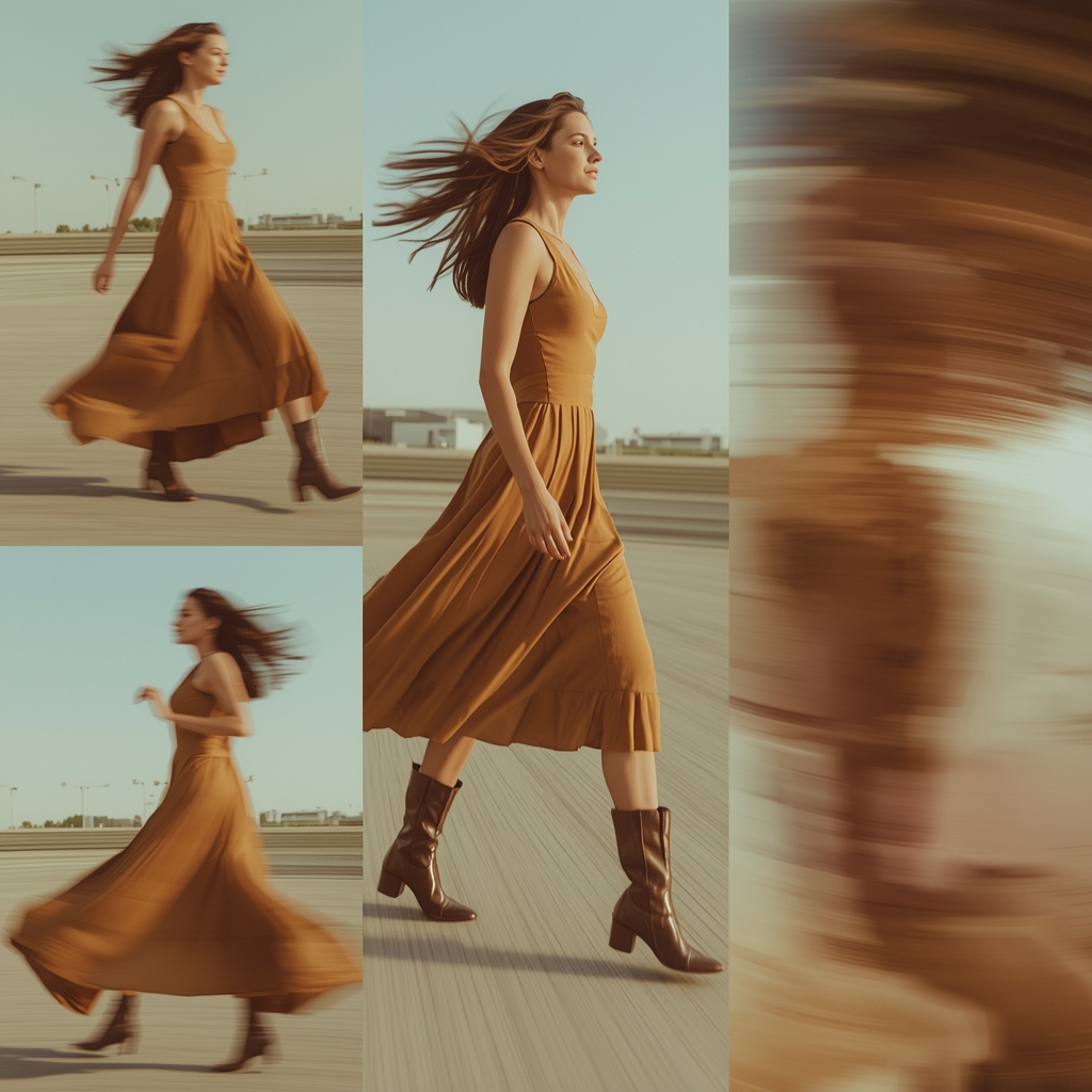 Western Dress Motion Blur Collage | Woman Dynamic Movement Aesthetic Cinematic Viral Prompt | Hd Image Prompt