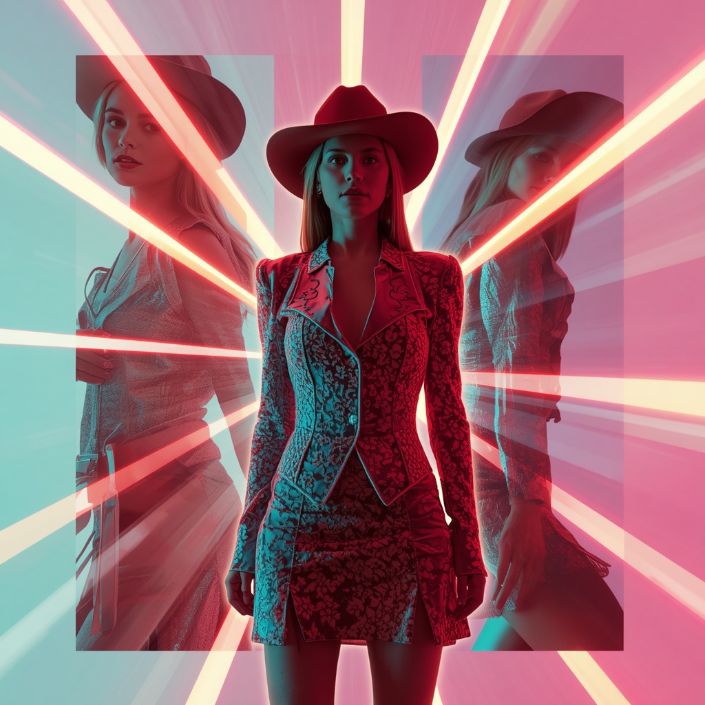 Western Dress Neon Light Beam Burst Collage Modern Cinematic | Instagram Aesthetic Ai Prompt