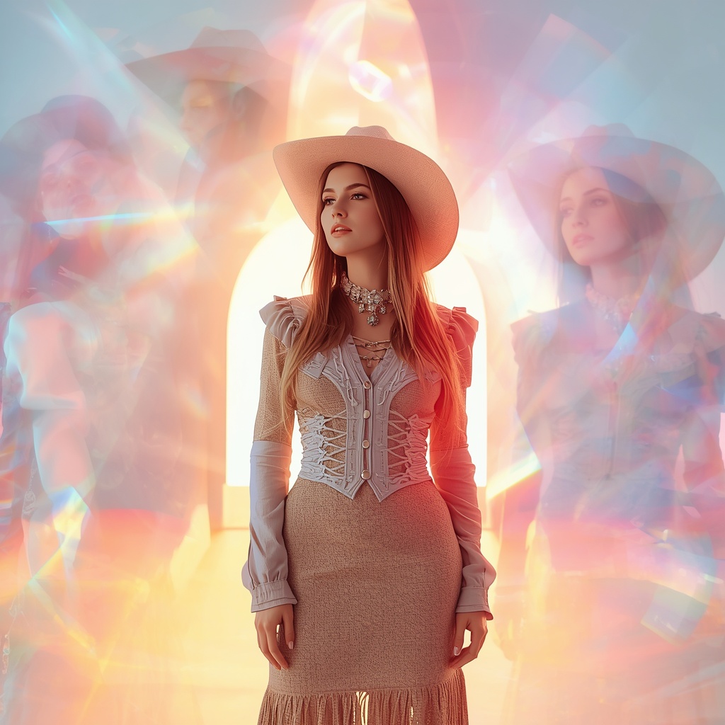 Western Dress Prism Light Tunnel Collage Premium Cinematic | 3d Animation Ai Prompt