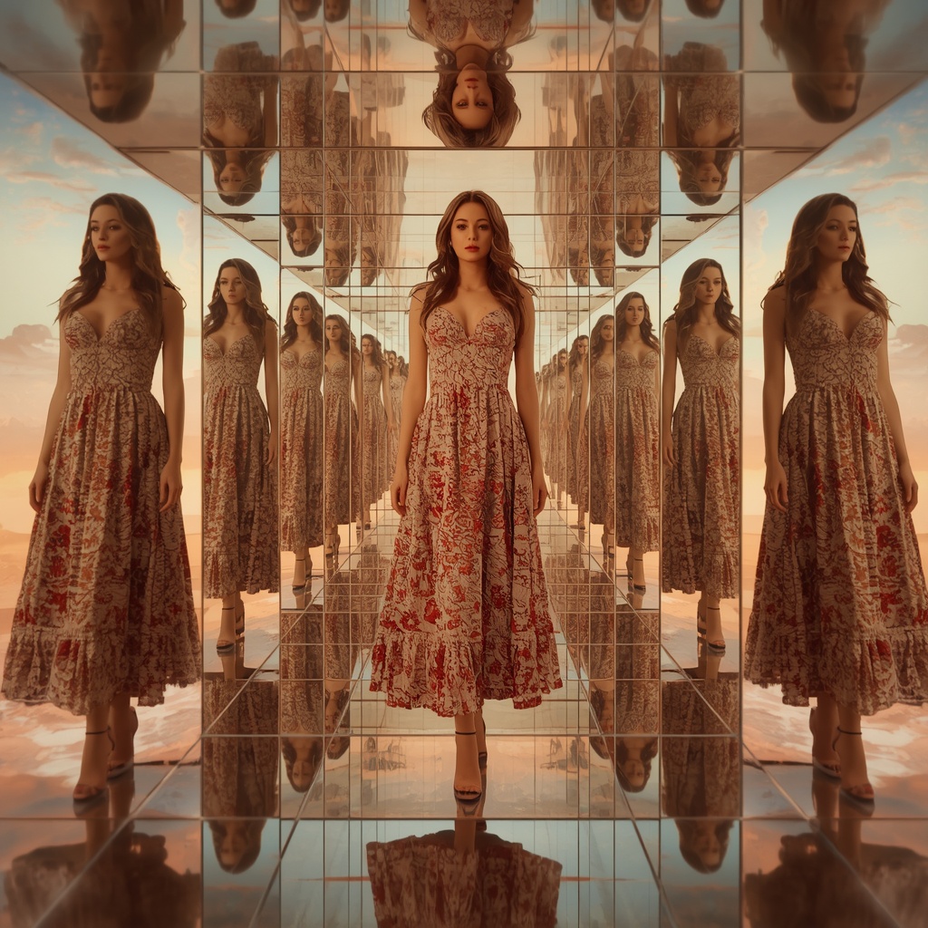Western Dress Reflective Mirror Tunnel Collage Luxury Cinematic | Instagram Post Ai Prompt