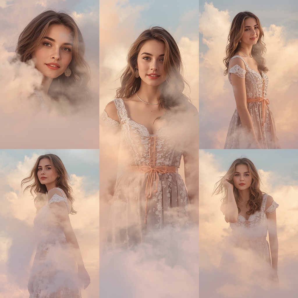 Western Dress Soft Glow Cloud Layers Collage Dream Cinematic | Prompt Image