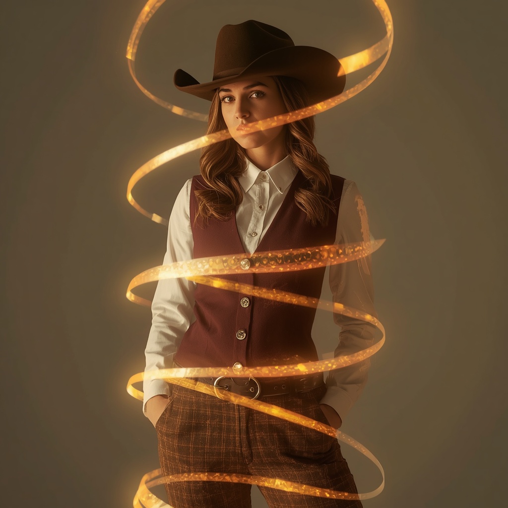 Western Outfit Ribbon Spiral Flow Collage Elegant Cinematic | Gemini Ai Prompt Copy Paste