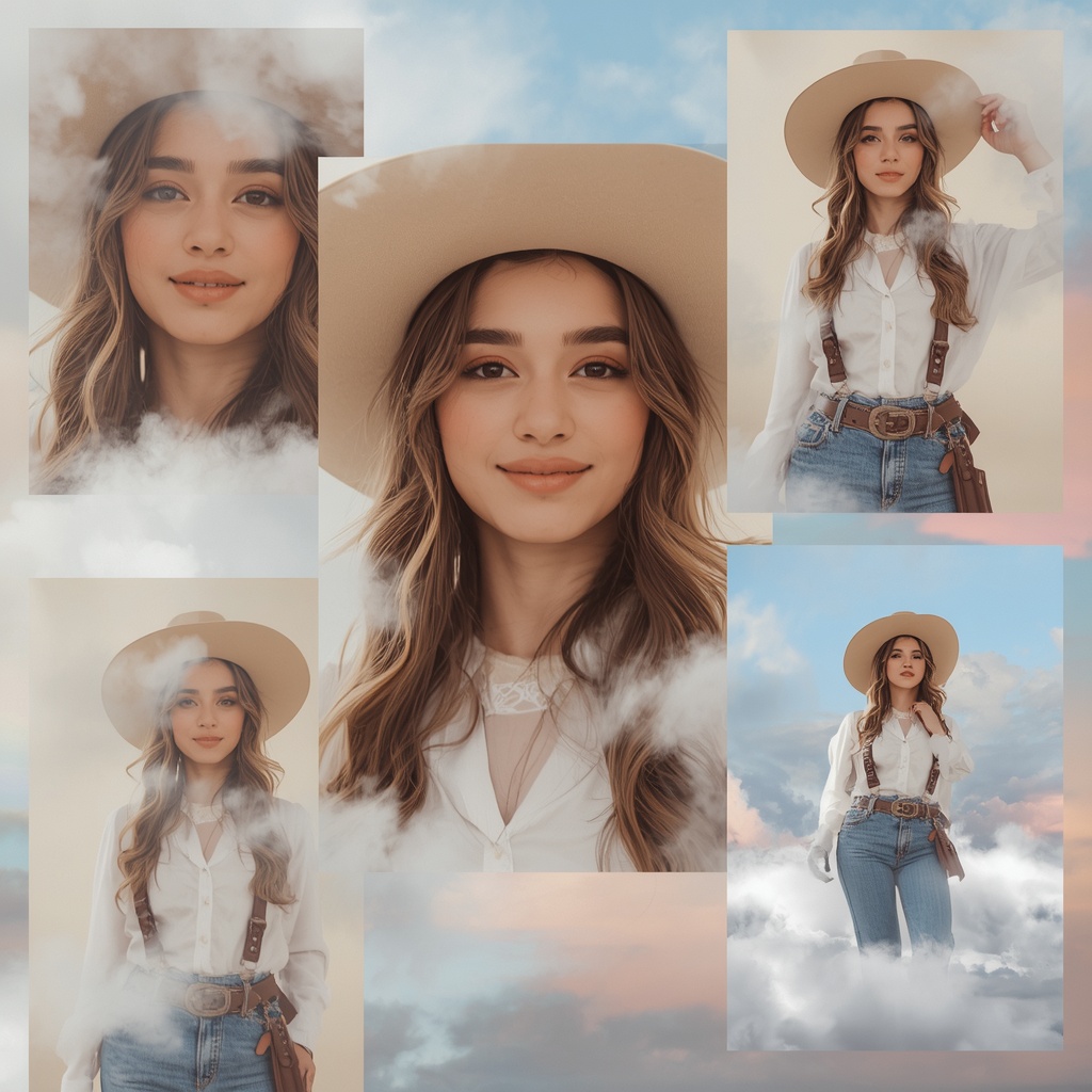 Western Outfit Soft Cloud Dream Collage Aesthetic Cinematic | Image To Prompt